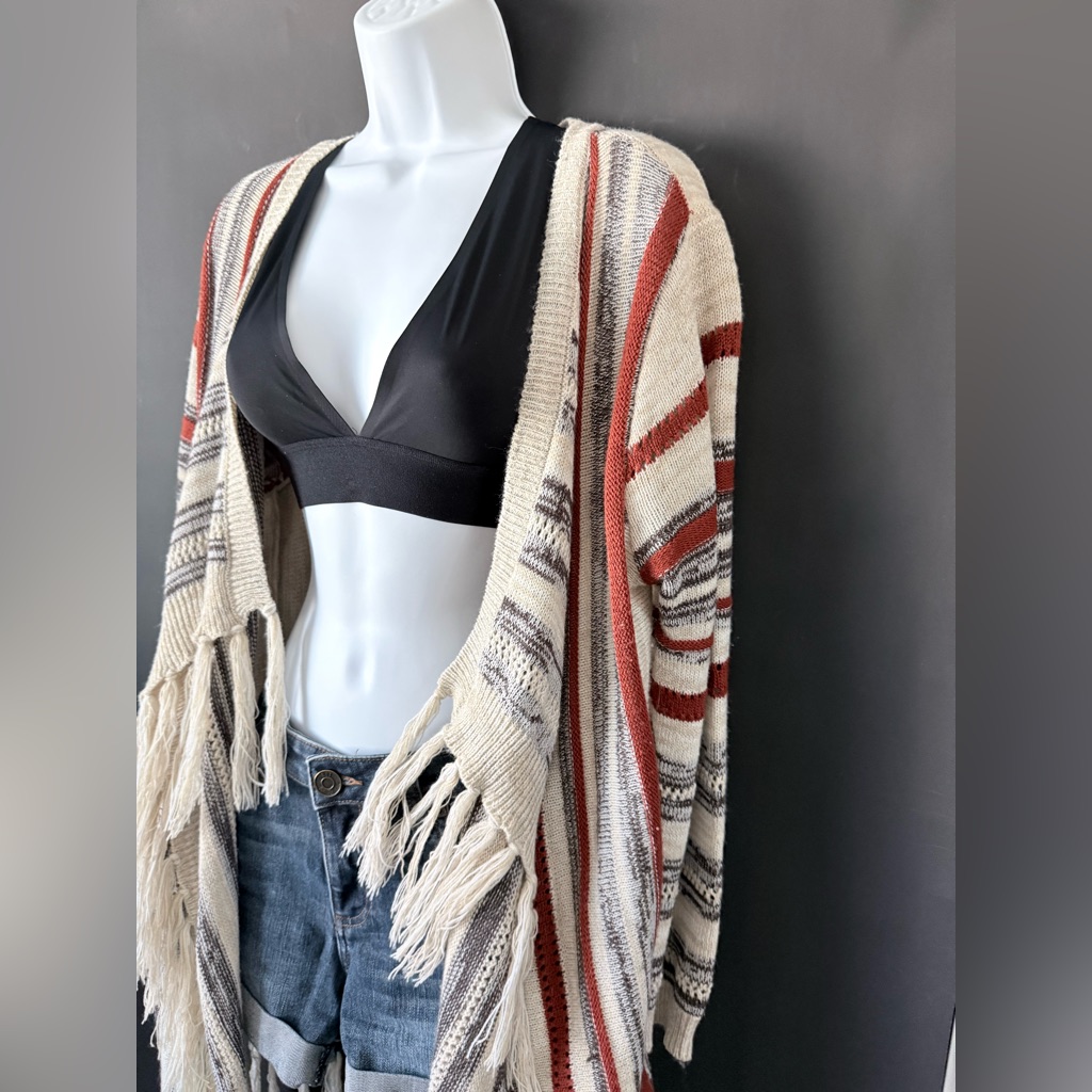 Striped Fringe Sweater Coverup. Size Xl